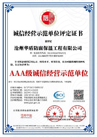 诚信经营示范单位评定证书